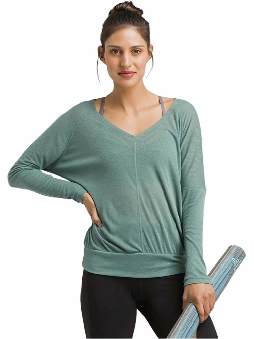 prAna Women's V-Neck Shirt Size L Navy Breathable Long Sleeve Active Outdoor - Picture 6 of 6